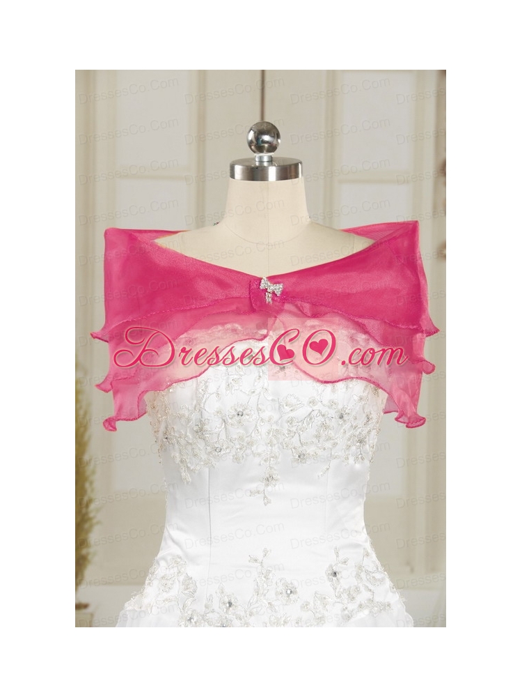 Elegant Embroidery Quinceanera Dress in White and   Hot Pink