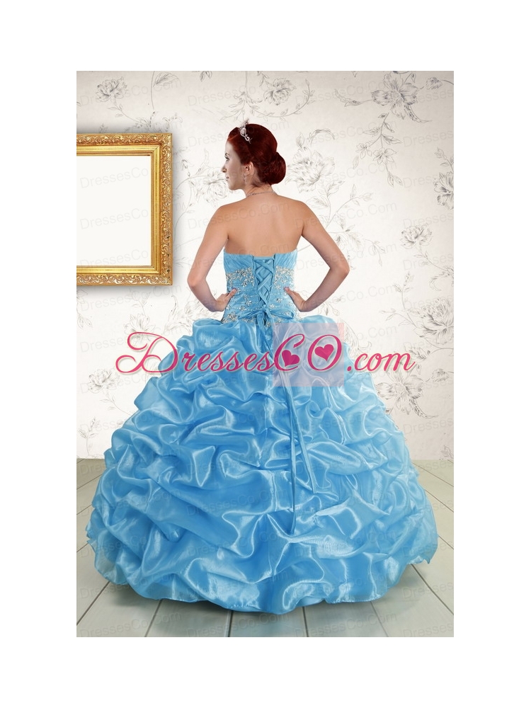 Elegant Strapless Beading and Pick Ups  Quinceanera Dress in Baby Blue