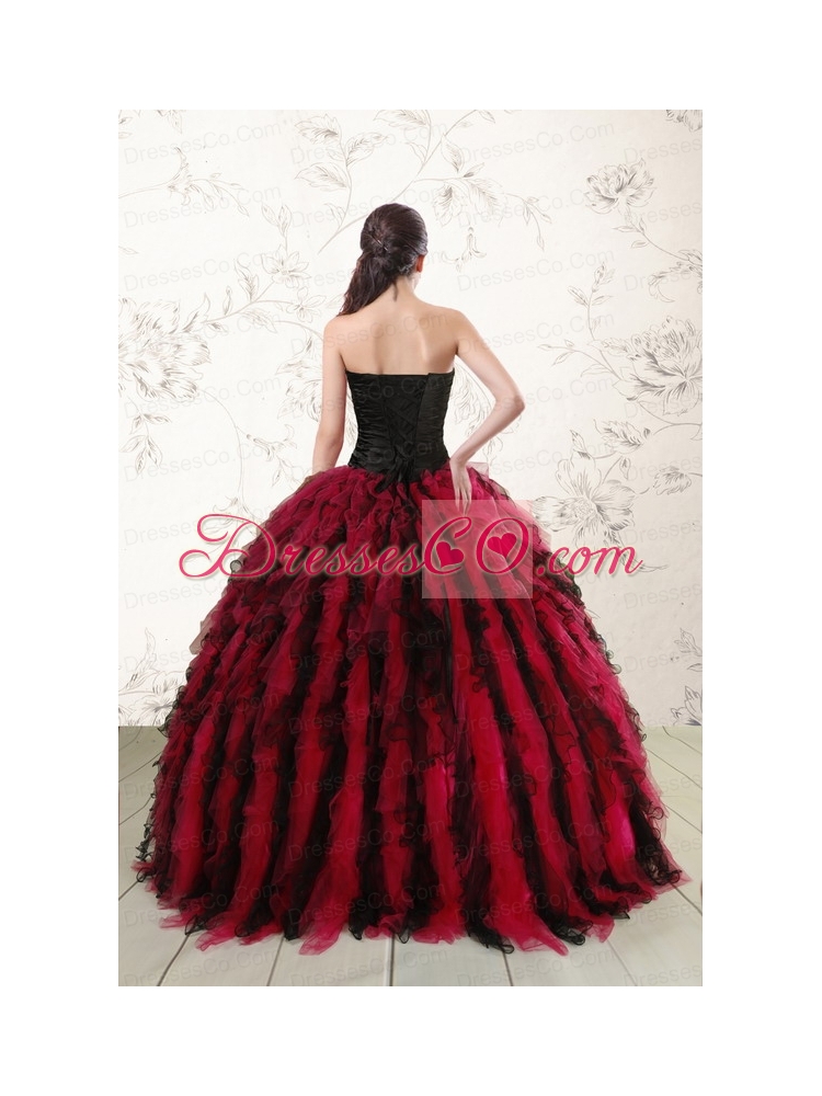 Elegant Ruffles and Beaded Quinceanera   Dress in Red and Black