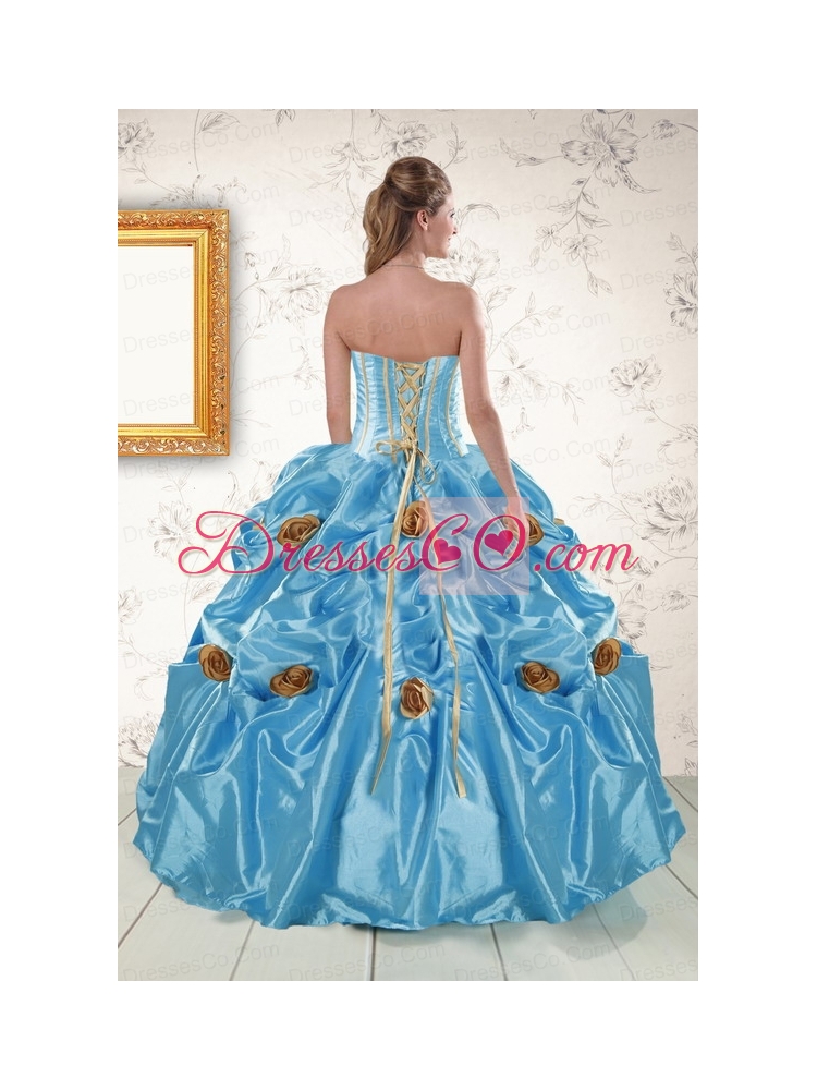 Latest Aqua Blue Quinceanera Dress with Beading   and Flowers