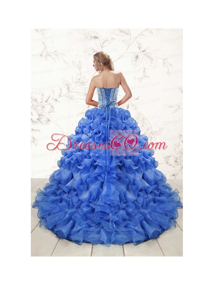 Latest Beaded Royal Blue  Quinceanera Dress with   Sweep Train