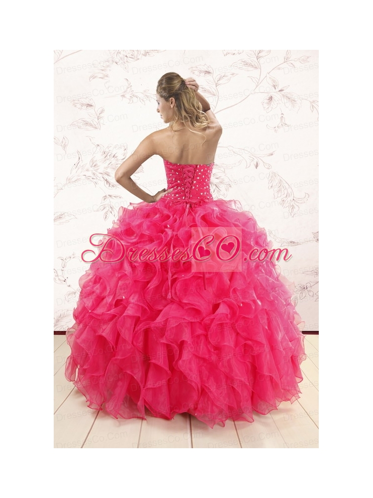 Latest Beading and Ruffles Quinceanera Dress in Hot   Pink
