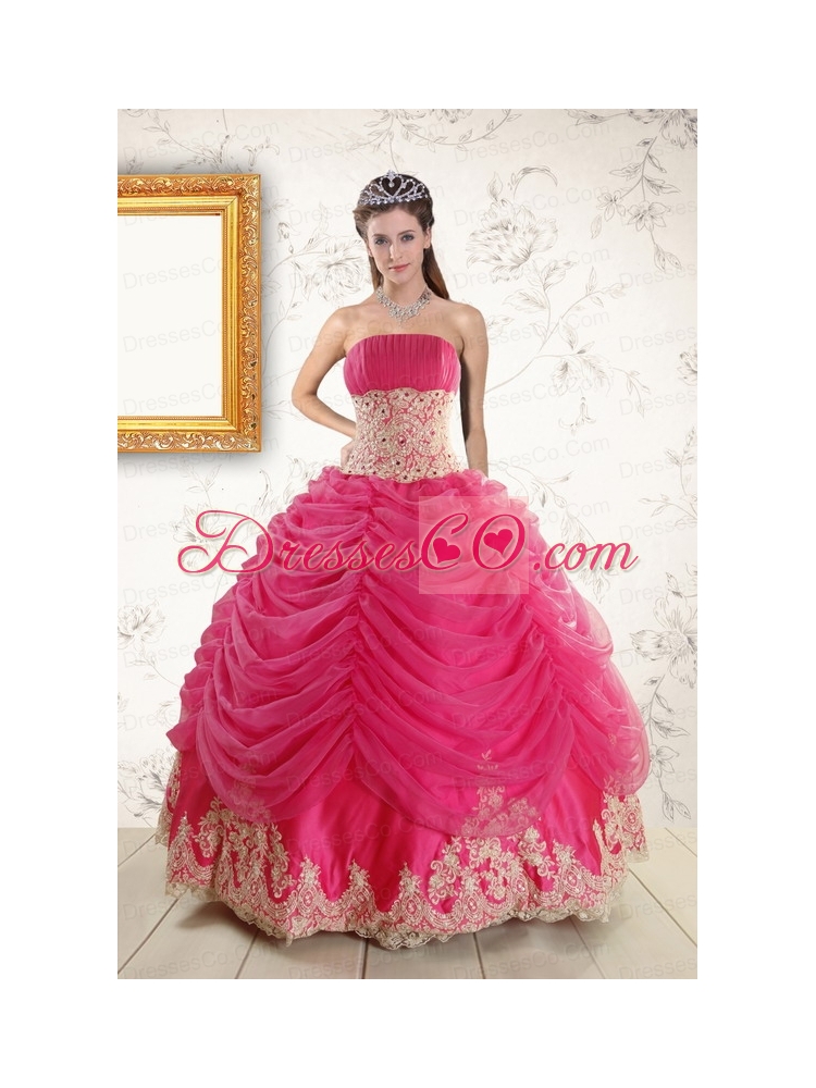 Latest Lace Appliques Hot Pink  Quinceanera Gowns   for
