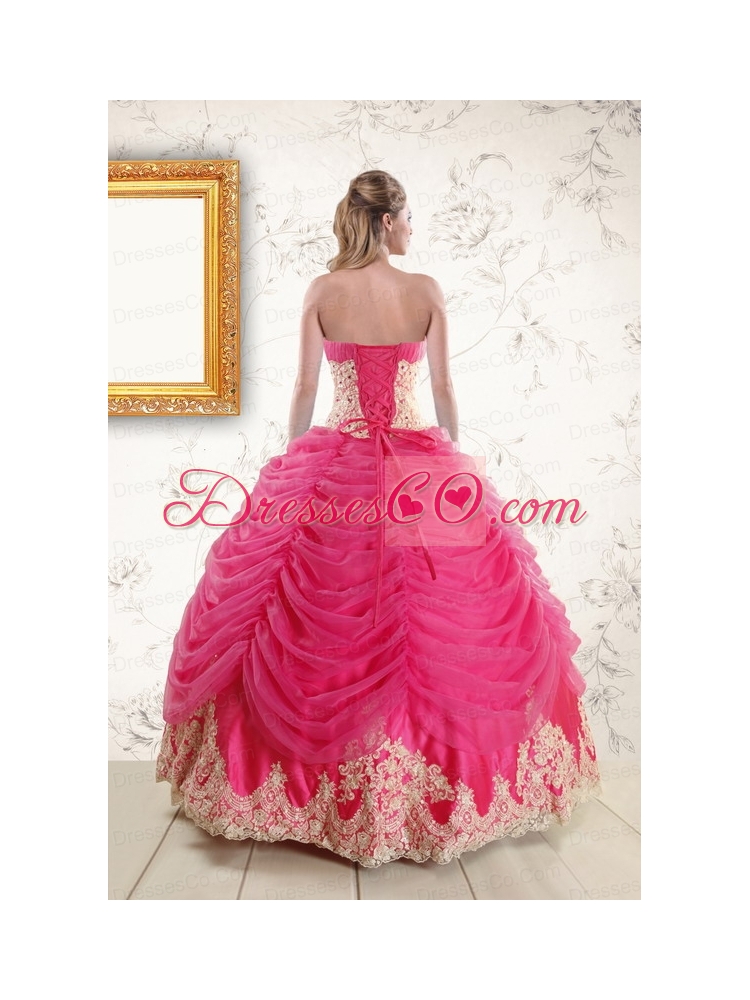 Latest Lace Appliques Hot Pink  Quinceanera Gowns   for