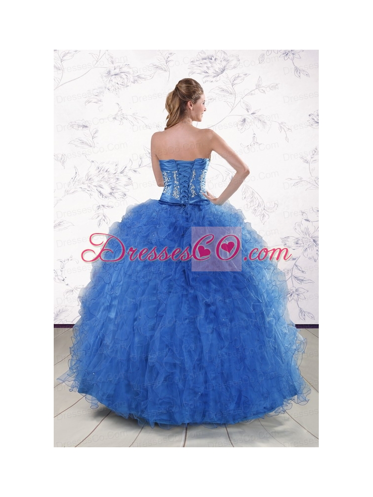 Latest Royal Blue  Quinceanera Dress with   Appliques and Ruffles