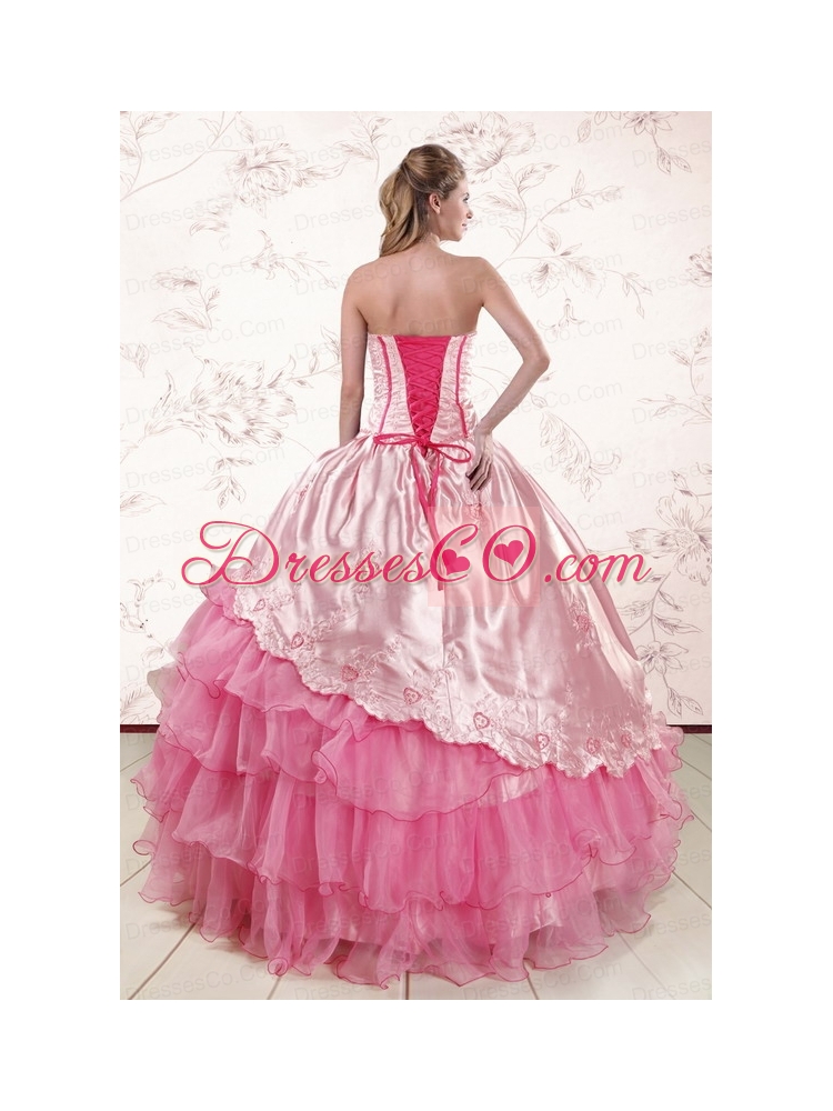 Latest Pink Quinceanera Dress with   Embroidery