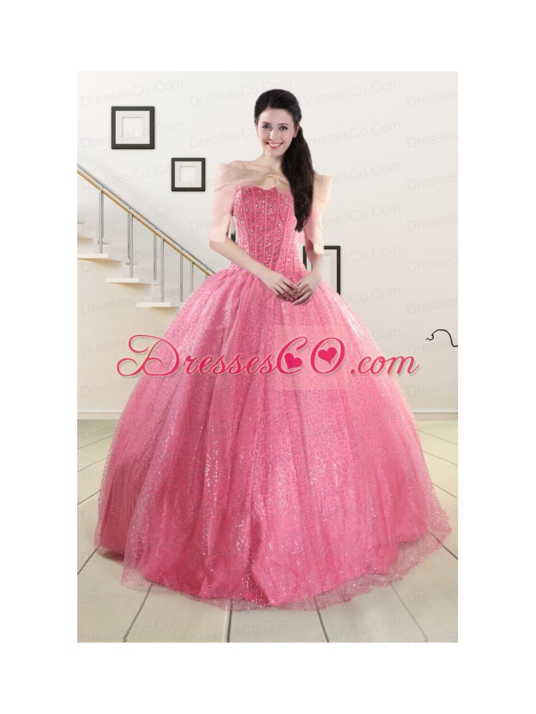 Latest Sequins Quinceanera Dress in Rose   Pink For