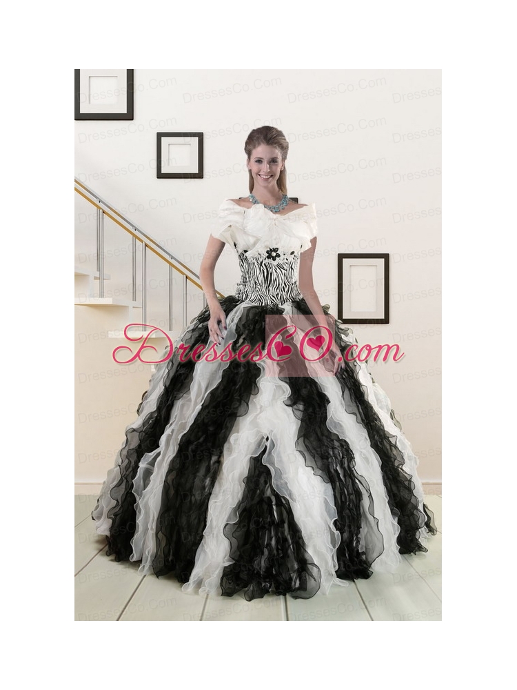 Exclusive Black and White Quinceanera Dress with Zebra and Ruffles