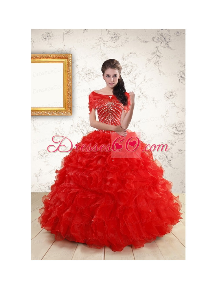 Pretty Ball Gown Beading Quinceanera Dress in   Red