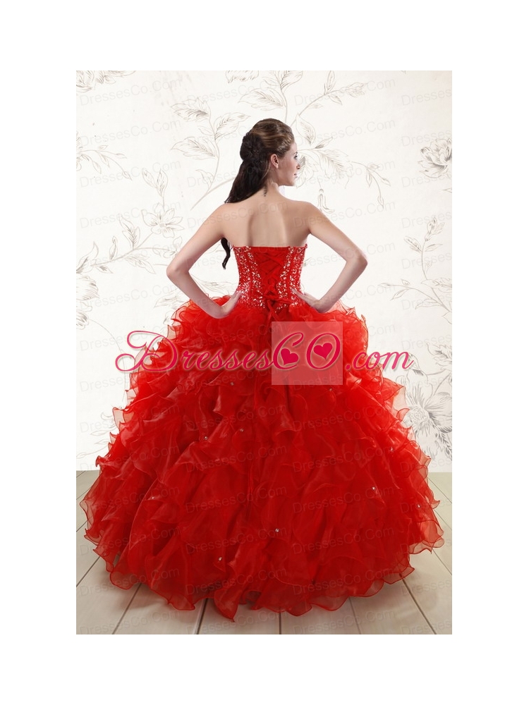 Pretty Red Quinceanera Dress with Beading and   Ruffles