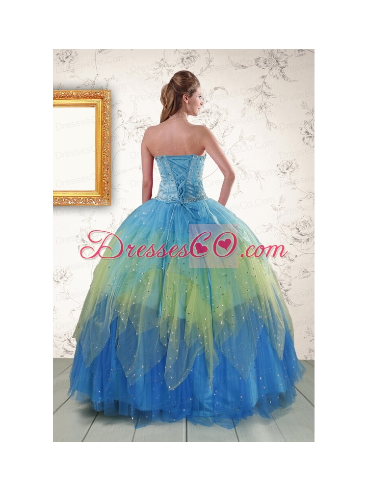 Pretty Beading and Ruching   Quinceanera Dress in Multi Color