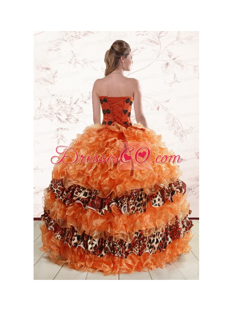 Print Leopard Quinceanera Dress in   Orange