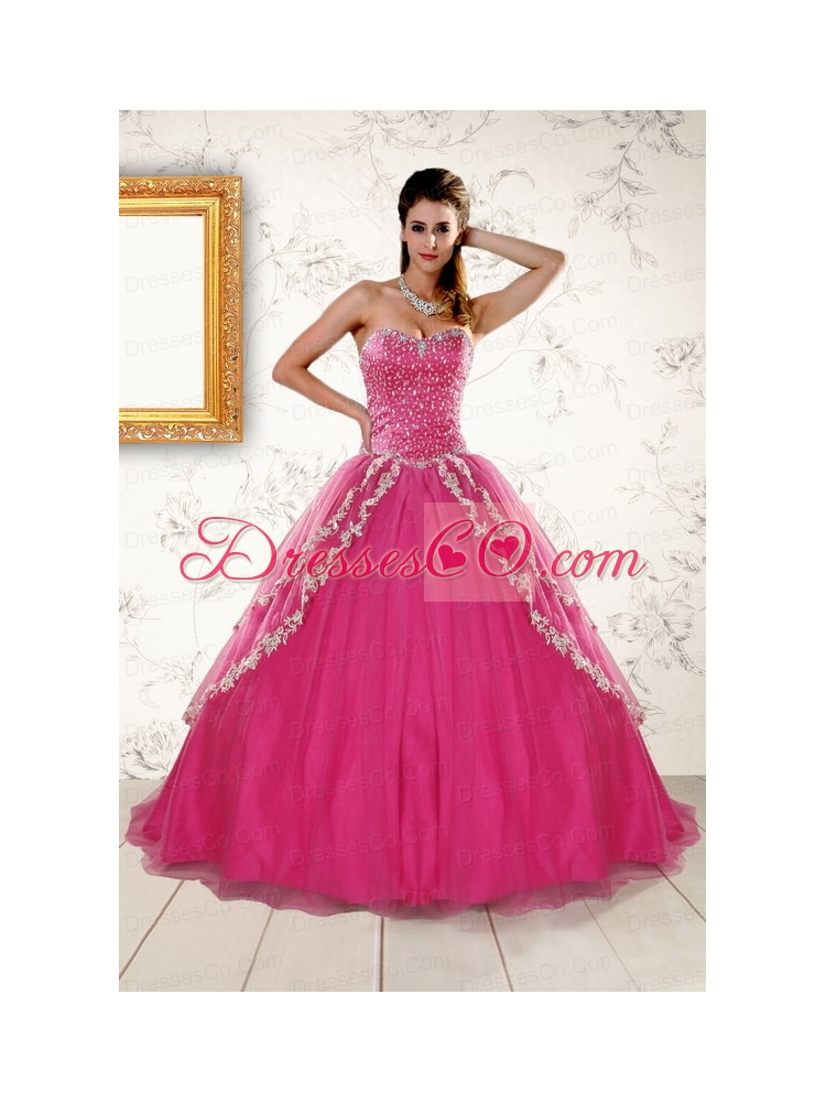 Rose Pink Quinceanera Dress with Sequins and Appliques