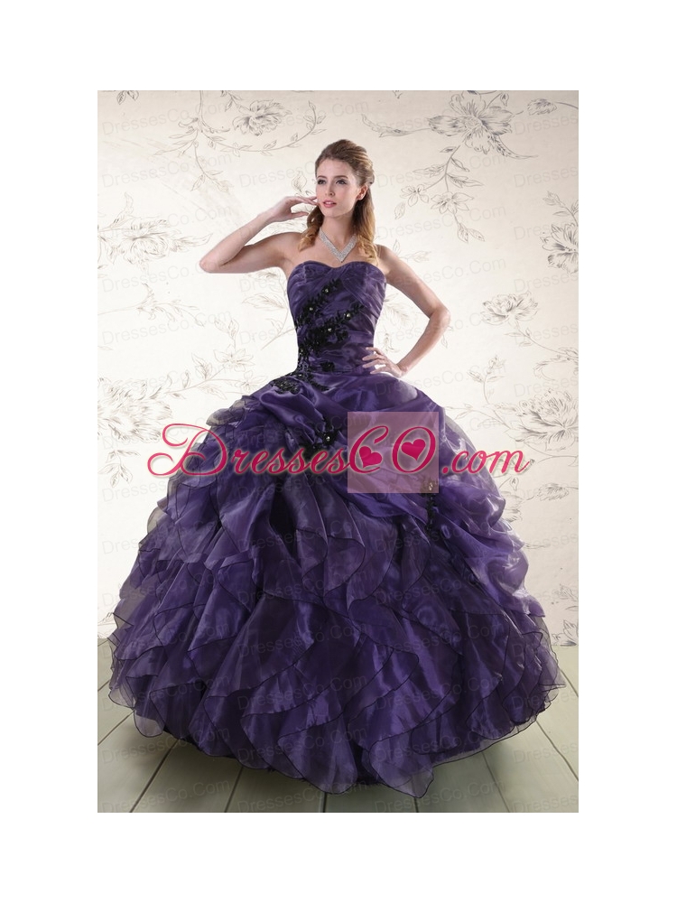 Elegant Appliques Purple Quinceanera   Dress with Ruffles for