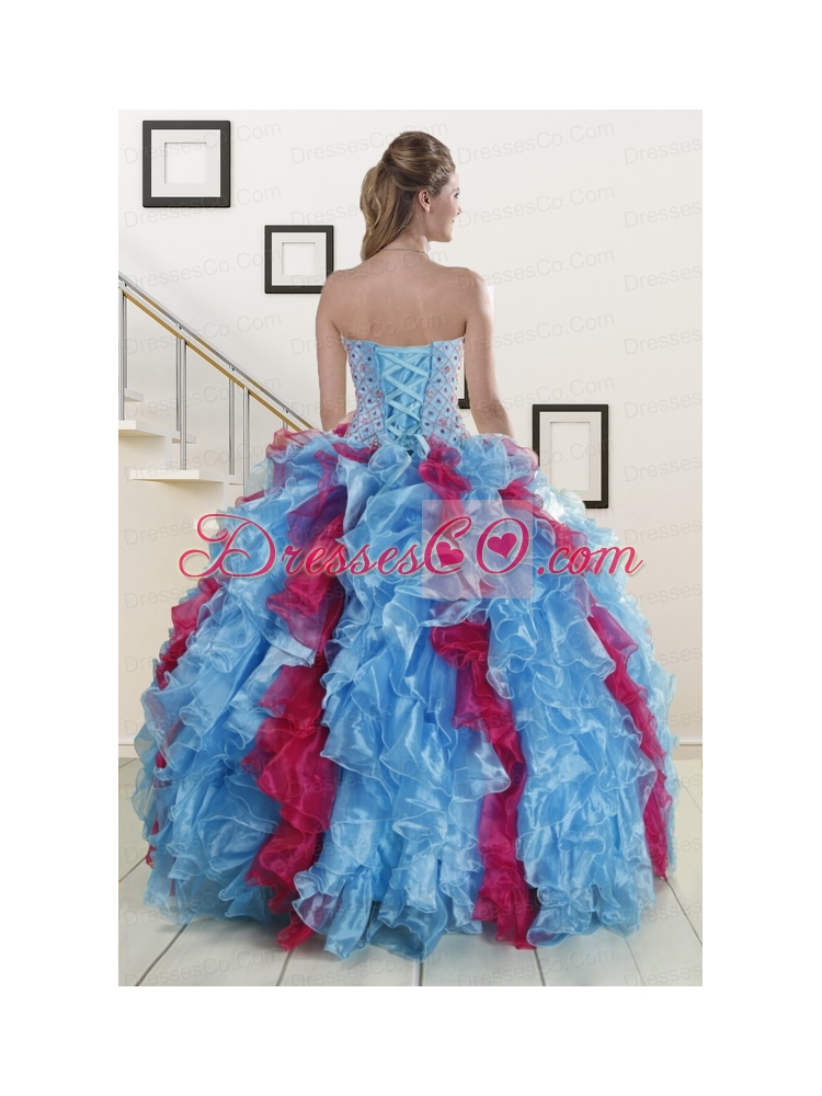 Fashionable Beading Ruffled Quinceanera Dress in   Multi Color For