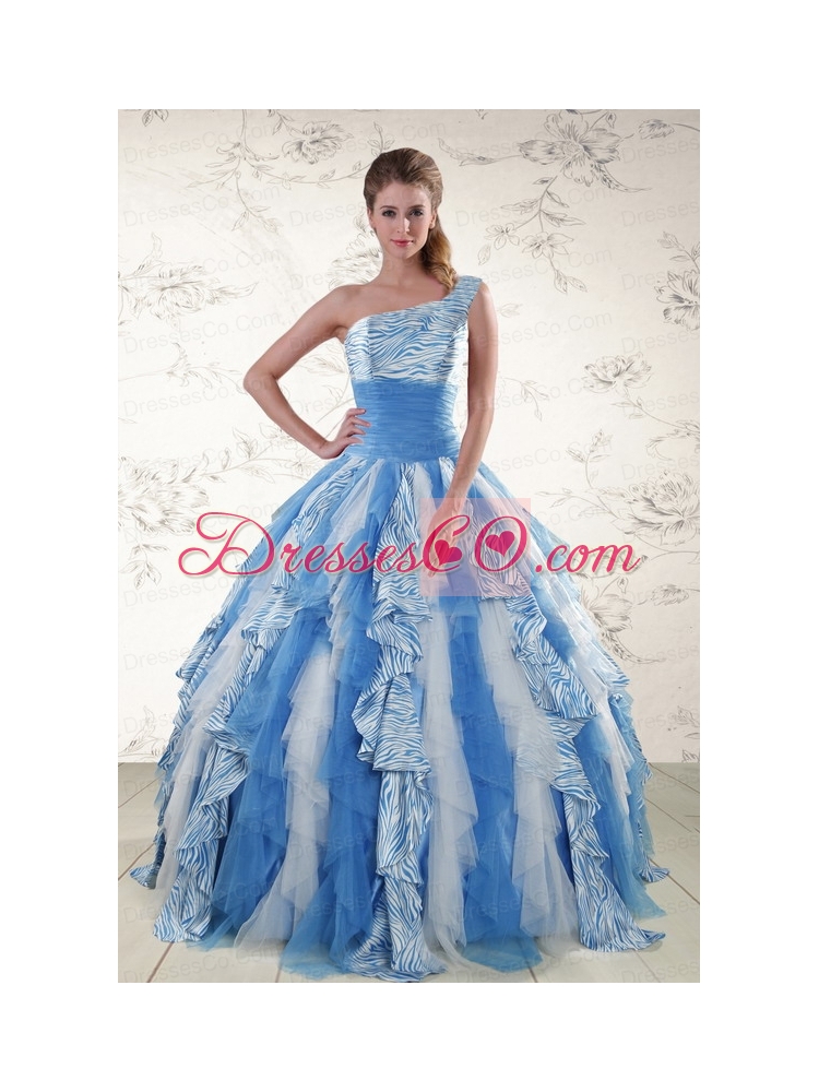 Multi Color One Shoulder Printed Quinceanera Dress  with Ruffles for