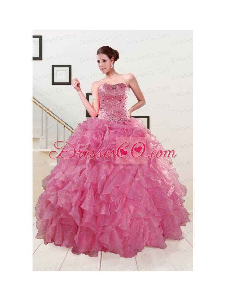 Pretty Pink Quinceanera Dress with   Beading