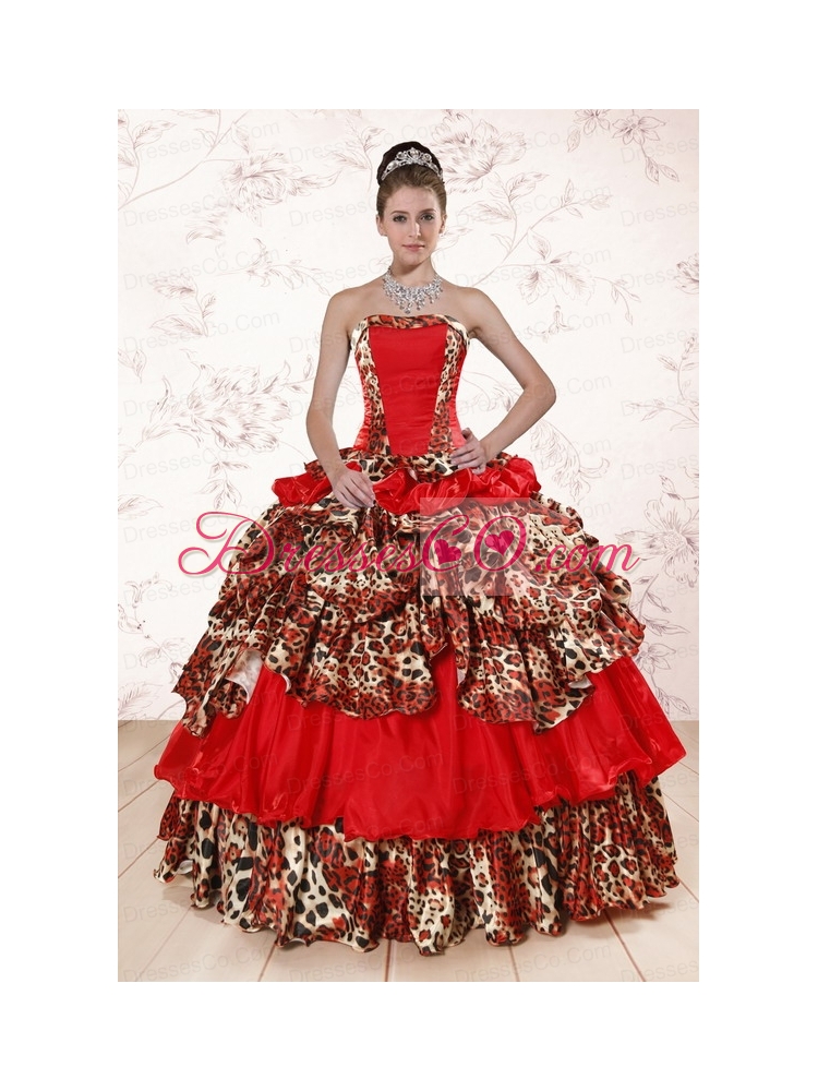Print Leopard Multi-color  Quinceanera Dress  with Strapless