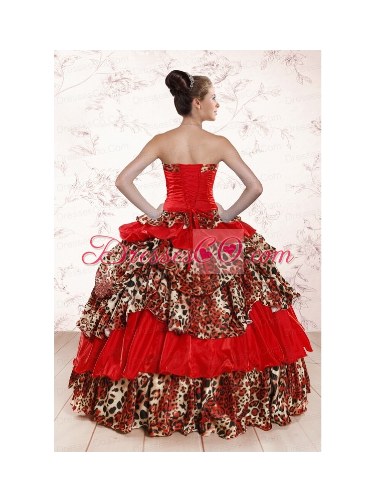 Print Leopard Multi-color  Quinceanera Dress  with Strapless