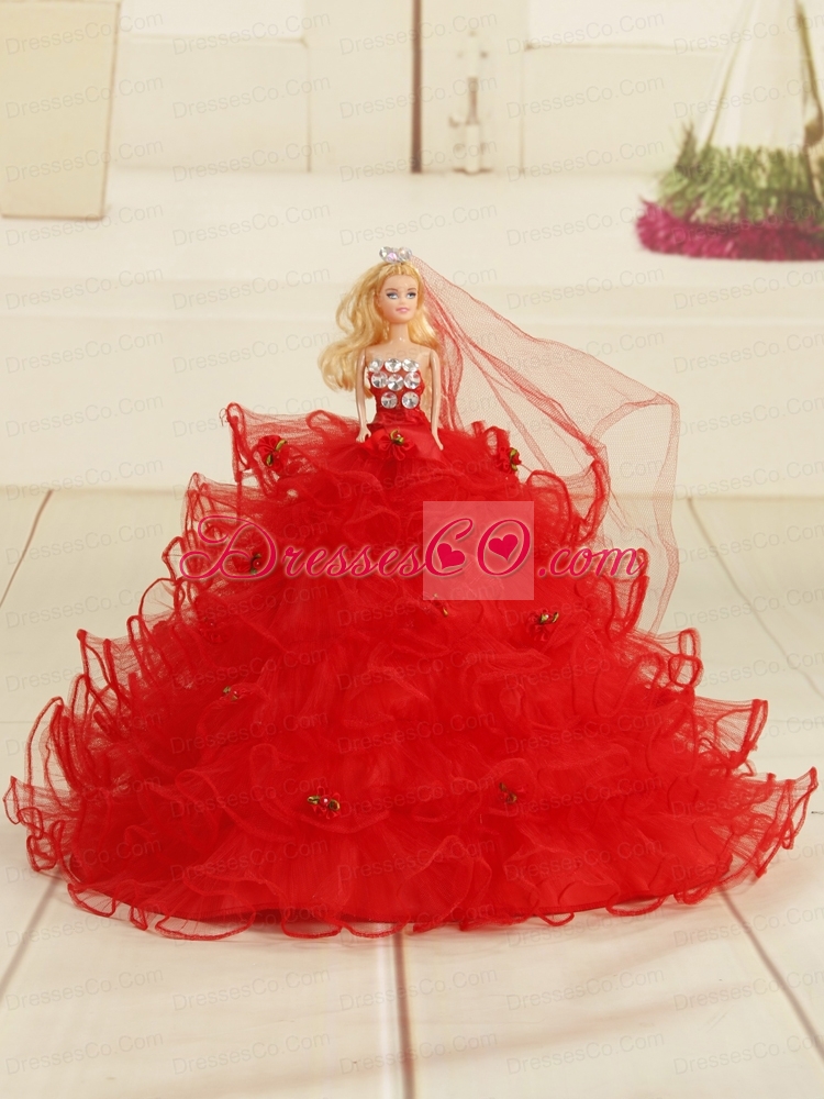 Pretty Red Quinceanera DressWith  Beading and Ruffles for
