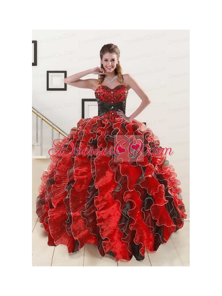 Unique Beaded Organza Quinceanera Dress   with Ruffles in Multi Color