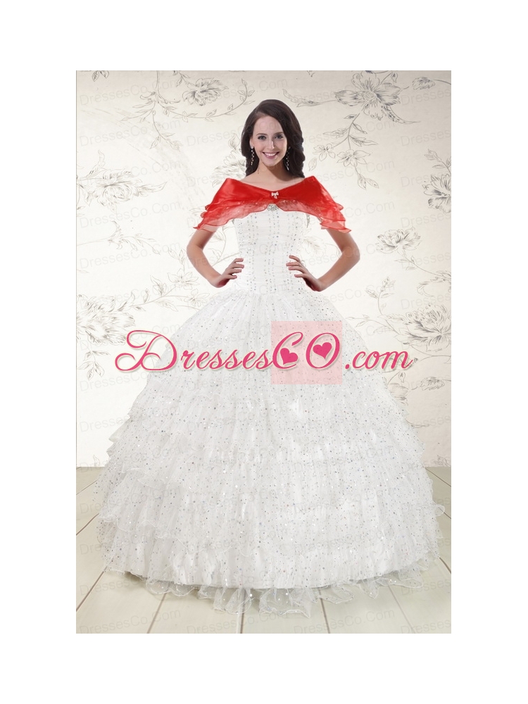 White Ball Gown Pretty Quinceanera Dress with   Sequins and Ruffles