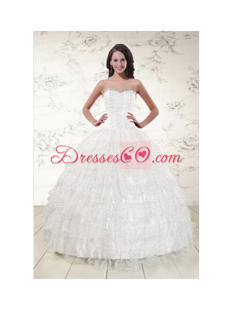 White Ball Gown Pretty Quinceanera Dress with   Sequins and Ruffles