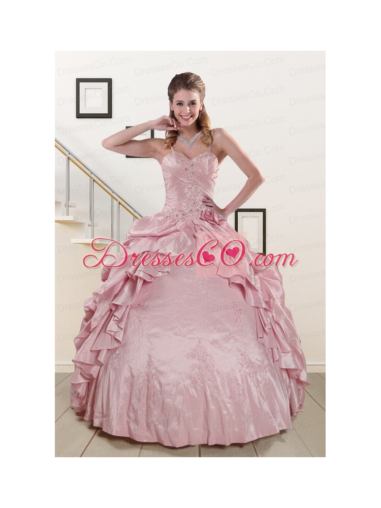 Sweet Spaghetti Straps Unique Quinceanera   Dress in Pink