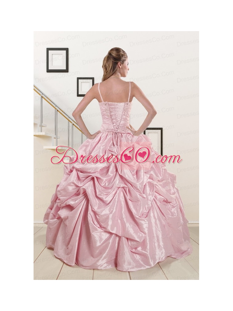Sweet Spaghetti Straps Unique Quinceanera   Dress in Pink