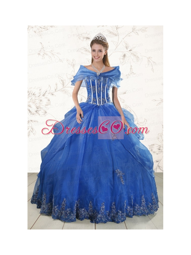 Unique Appliques Quinceanera Dress in Royal   Blue