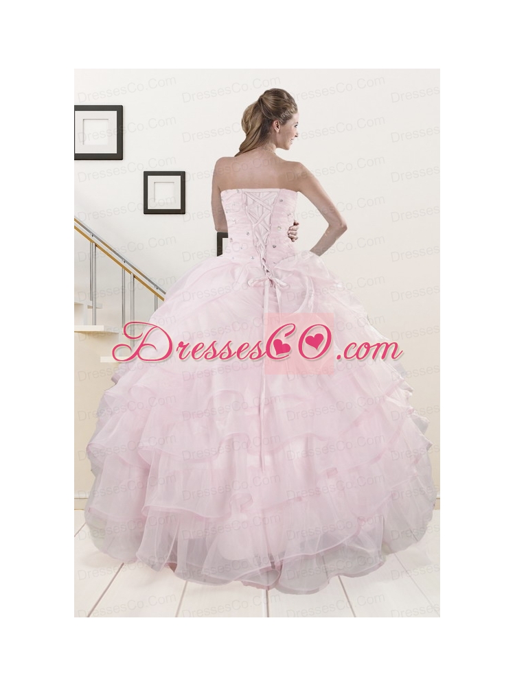 Unique Baby Pink Quinceanera Dress with   Beading and Ruffles