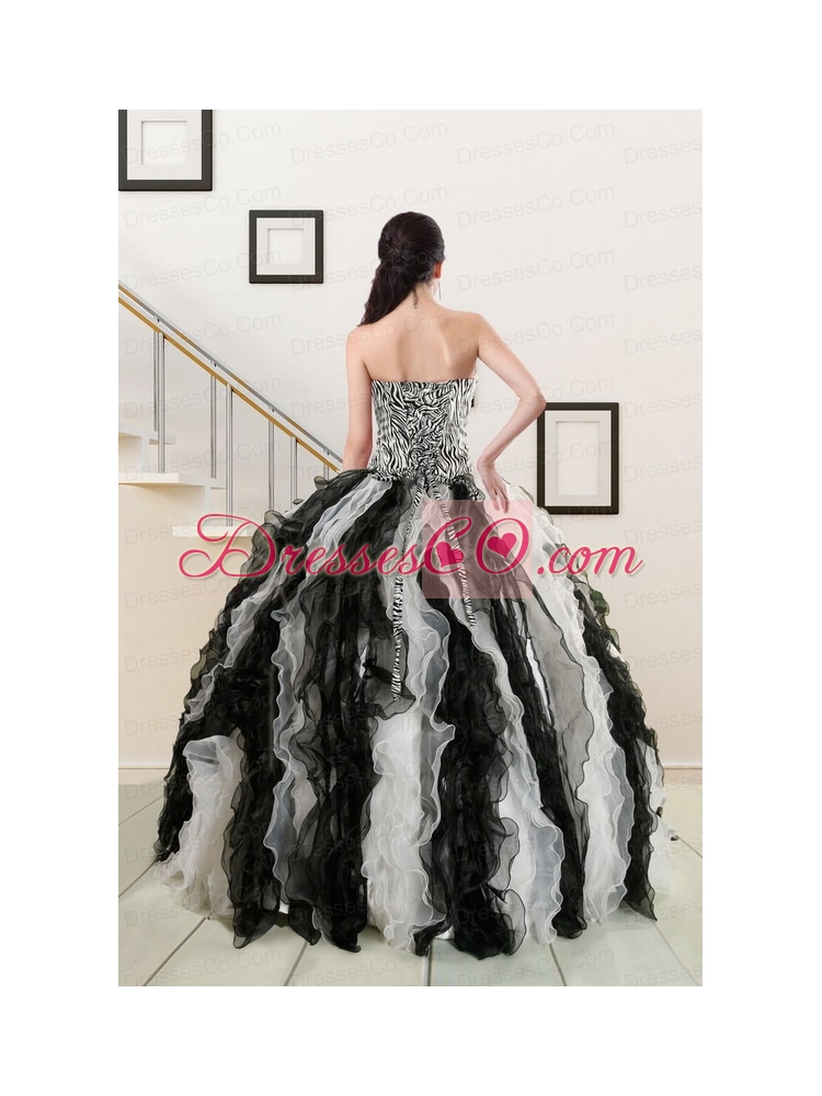 Unique Black and White Quinceanera Dress  with Zebra and Ruffles