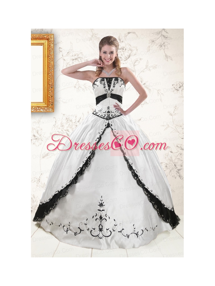 Unique Embroidery Quinceanera Dress in White   and Black