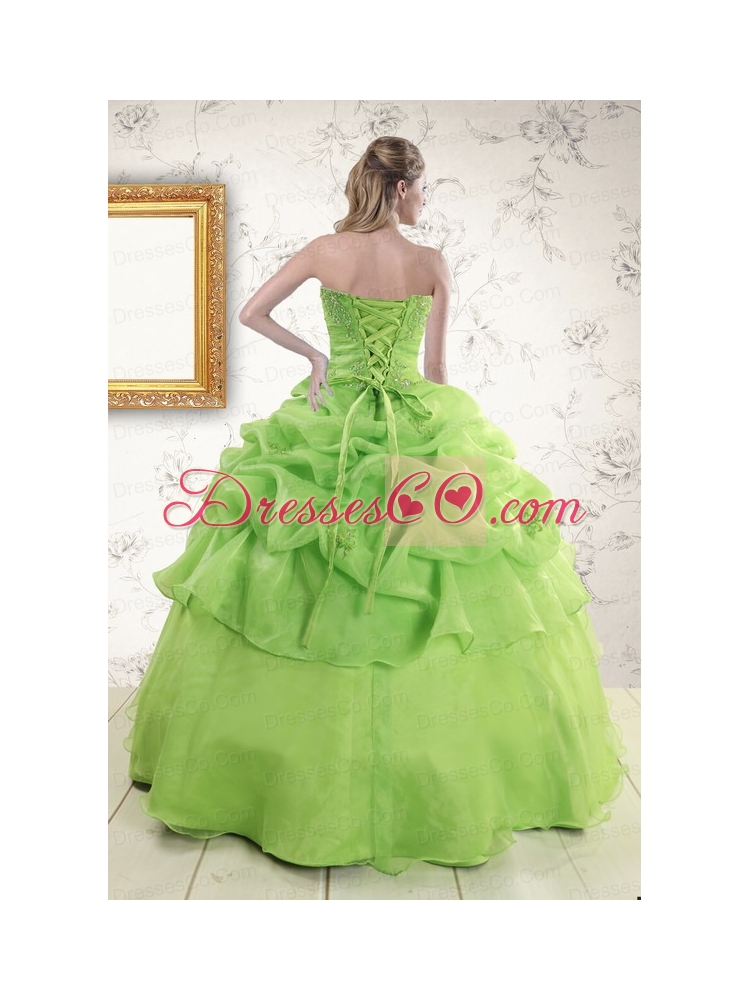 Unique Green Quinceanera Dress with Beading   and Ruffles