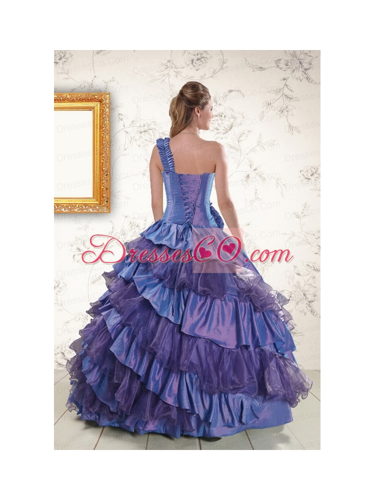 Unique One Shoulder Hand Made Flowers and   Ruffles Quinceanera Dresses