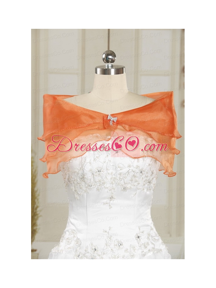 Unique Strapless Orange Quinceanera Dress  with Beading and Appliques
