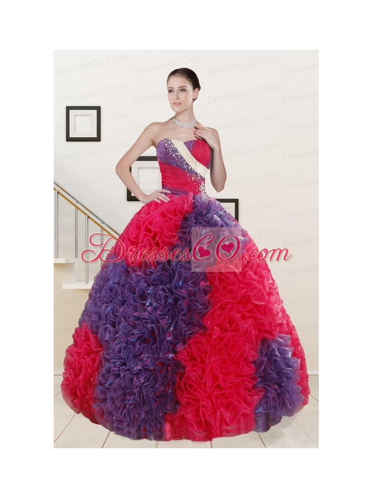 Unique Beading and Ruffles Multi Color Quinceanera   Dresses