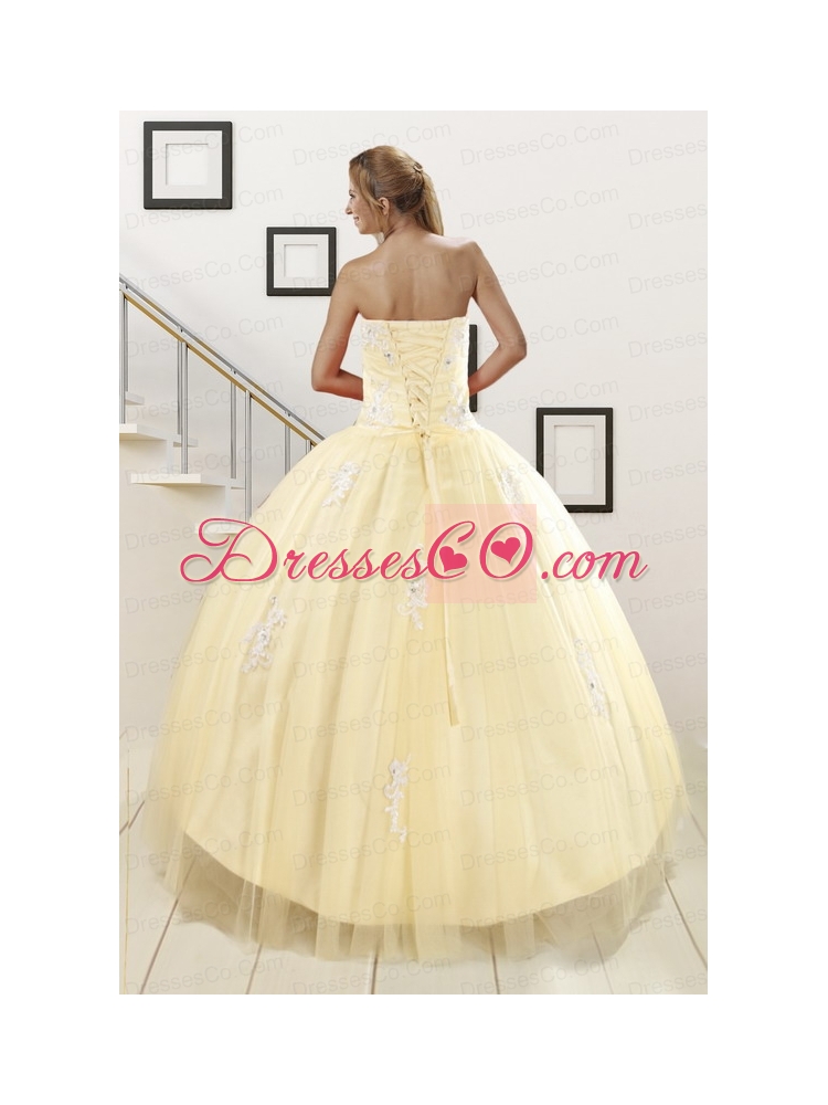 Unique Light Yellow Quinceanera Dress with White   Appliques