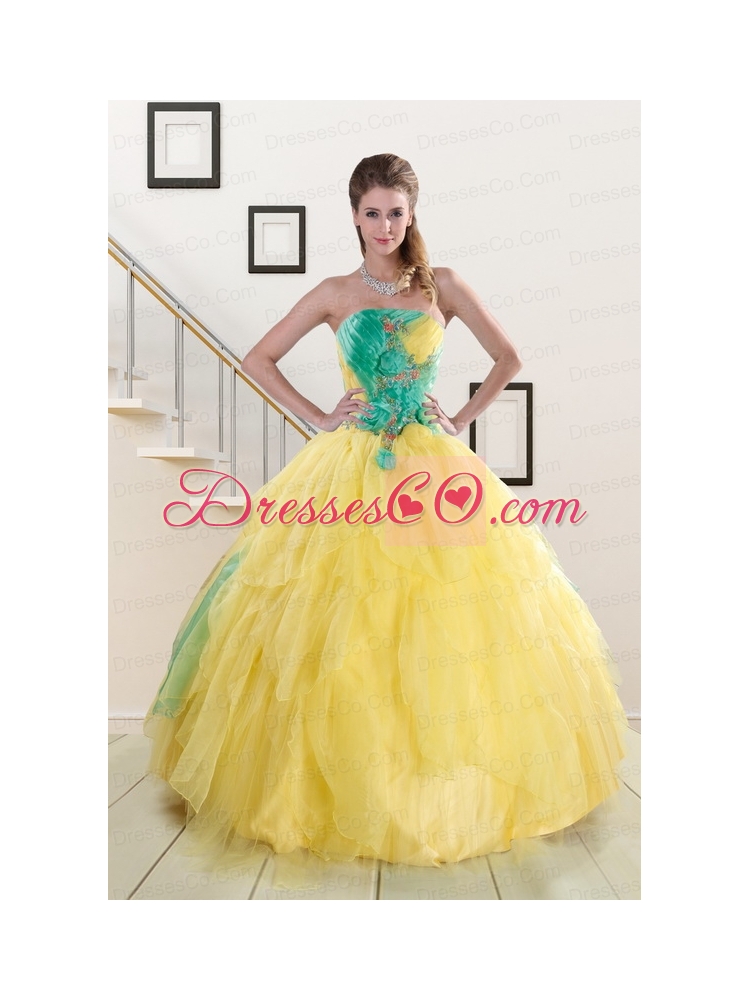 Unique Multi Color Quinceanera Dress with Hand   Made Flowers