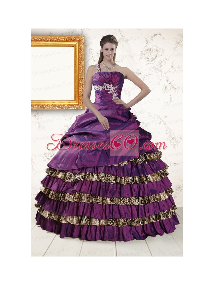 Unique One Shoulder Quinceanera Dress with   Beading and Leopard