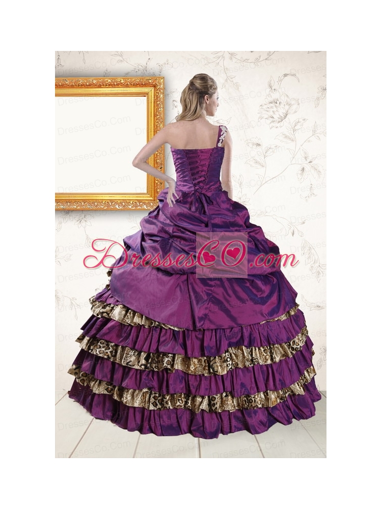 Unique One Shoulder Quinceanera Dress with   Beading and Leopard