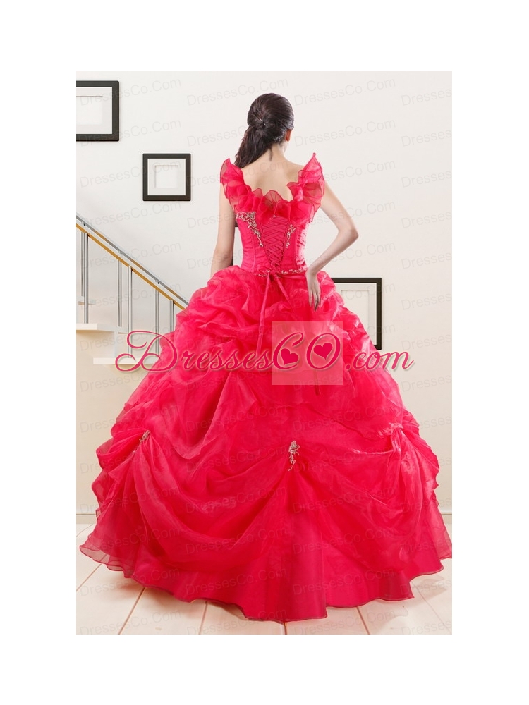 Unique Red Quinceanera Dress with   Appliques