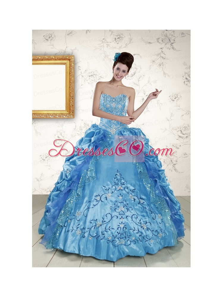 Unique Embroidery Quinceanera Dress in   Blue