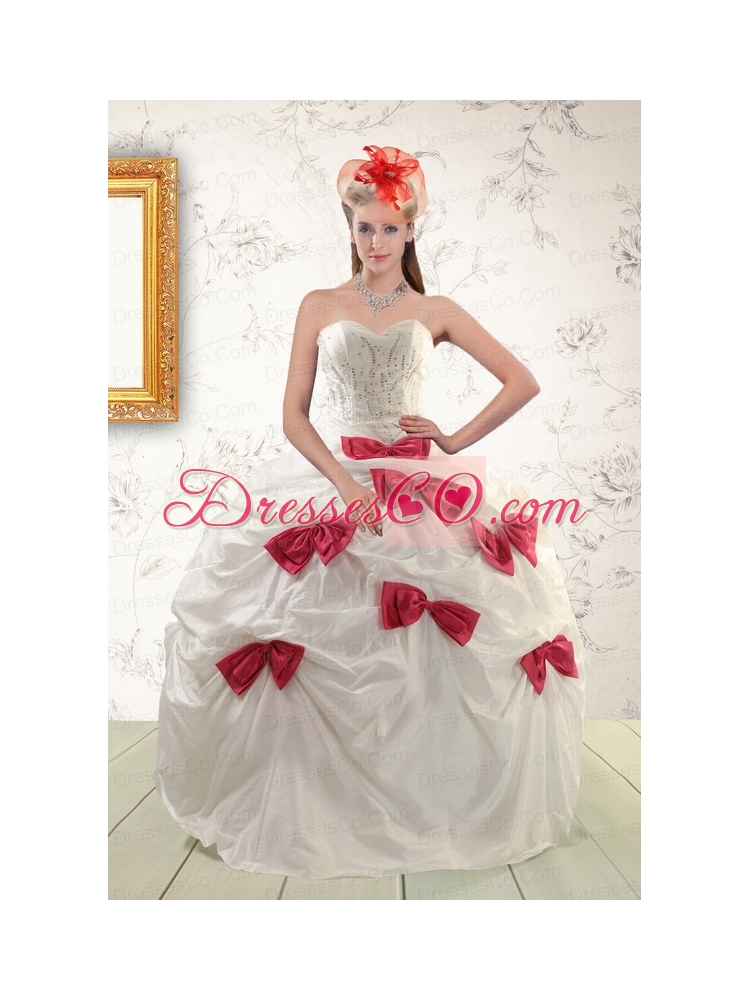 Unique White Quinceanera Dress with Beading and   Bowknots For