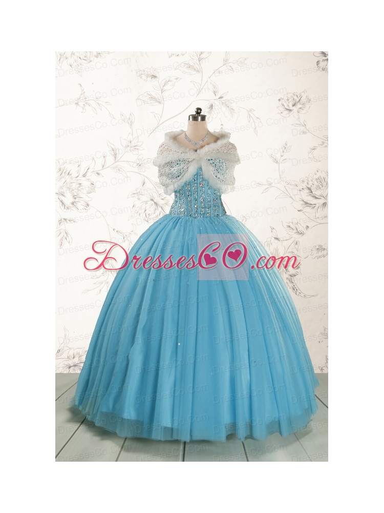 Ball Gown Baby Blue Beading Quinceanera Dress with Wraps