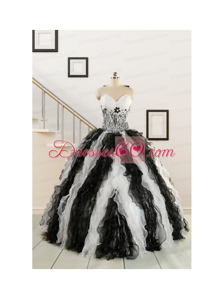 Black and White Dress for Quinceanera with Ruffles