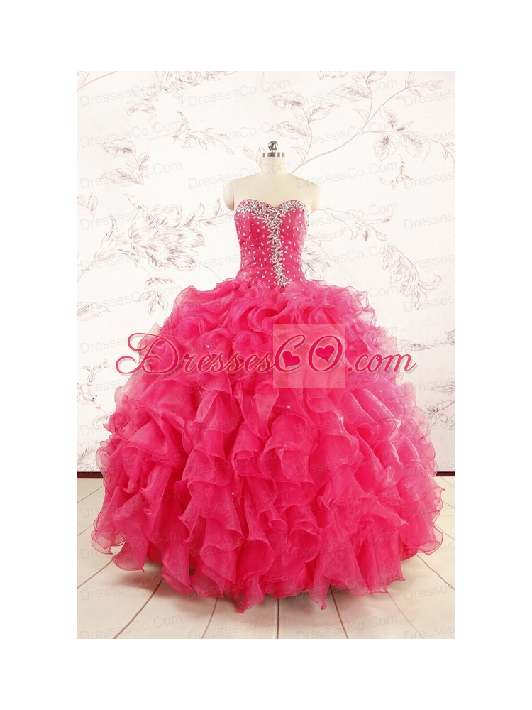 Pretty Beading Sweet 15 Dress in Hot Pink