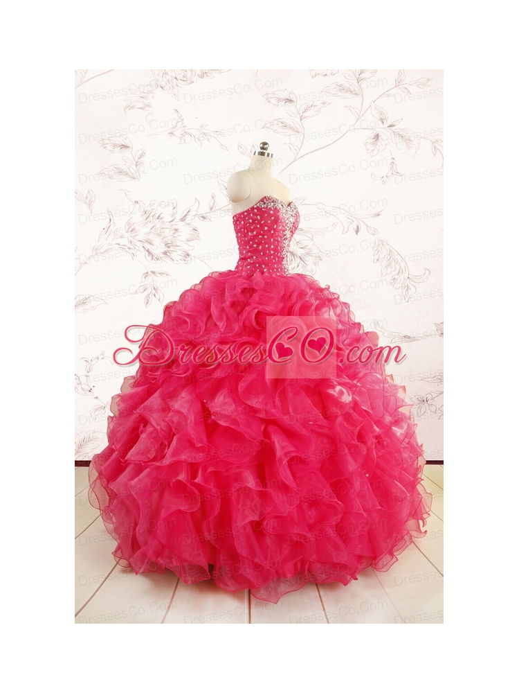 Pretty Beading Sweet 15 Dress in Hot Pink