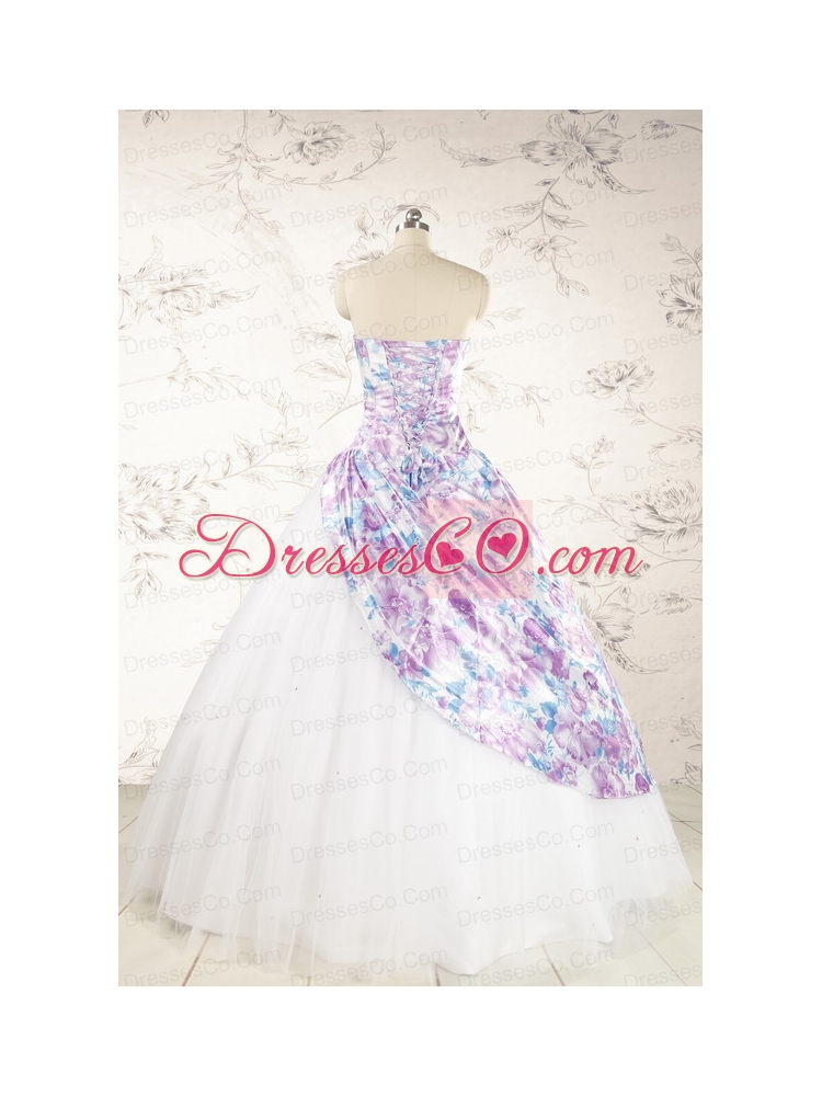 Printed Multi-color Quinceanera Dress with Beading and Ruching