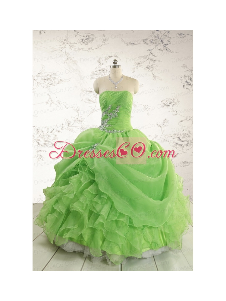 Puffy Strapless Appliques Quinceanera Dress in Spring Green